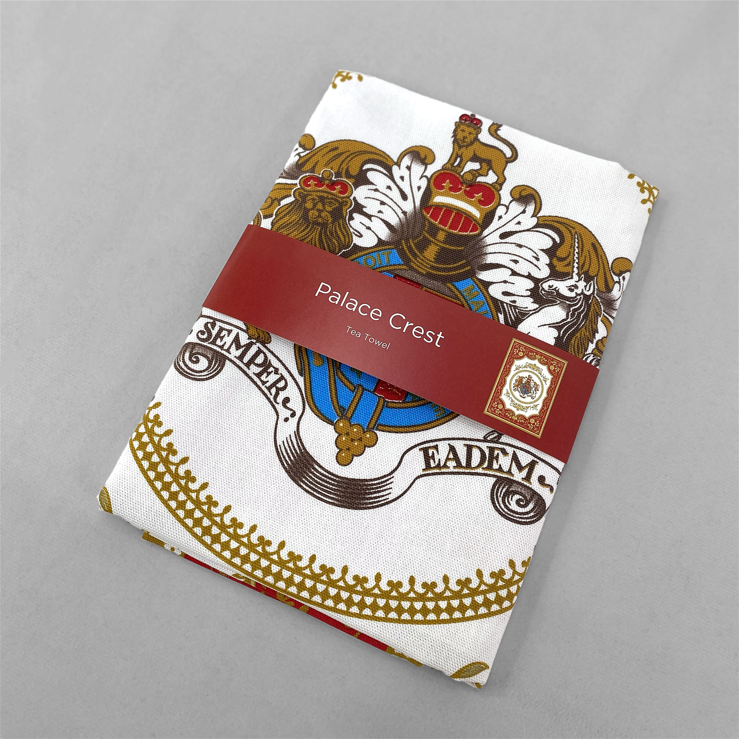 Historic Royal Palaces screen printed tea towel with belly band packaging