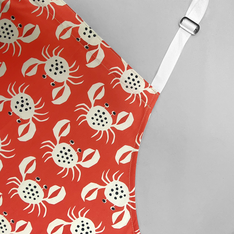Digital printed aprons with a pattern of crabs