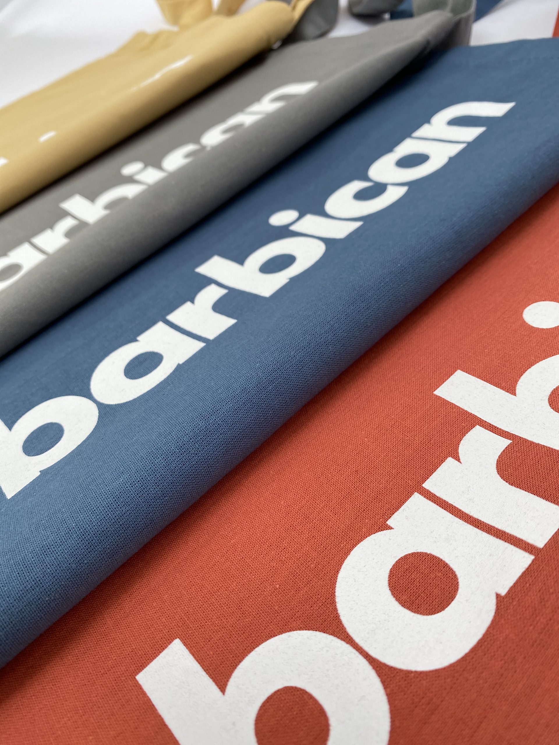Colourful Barbican printed tote bags