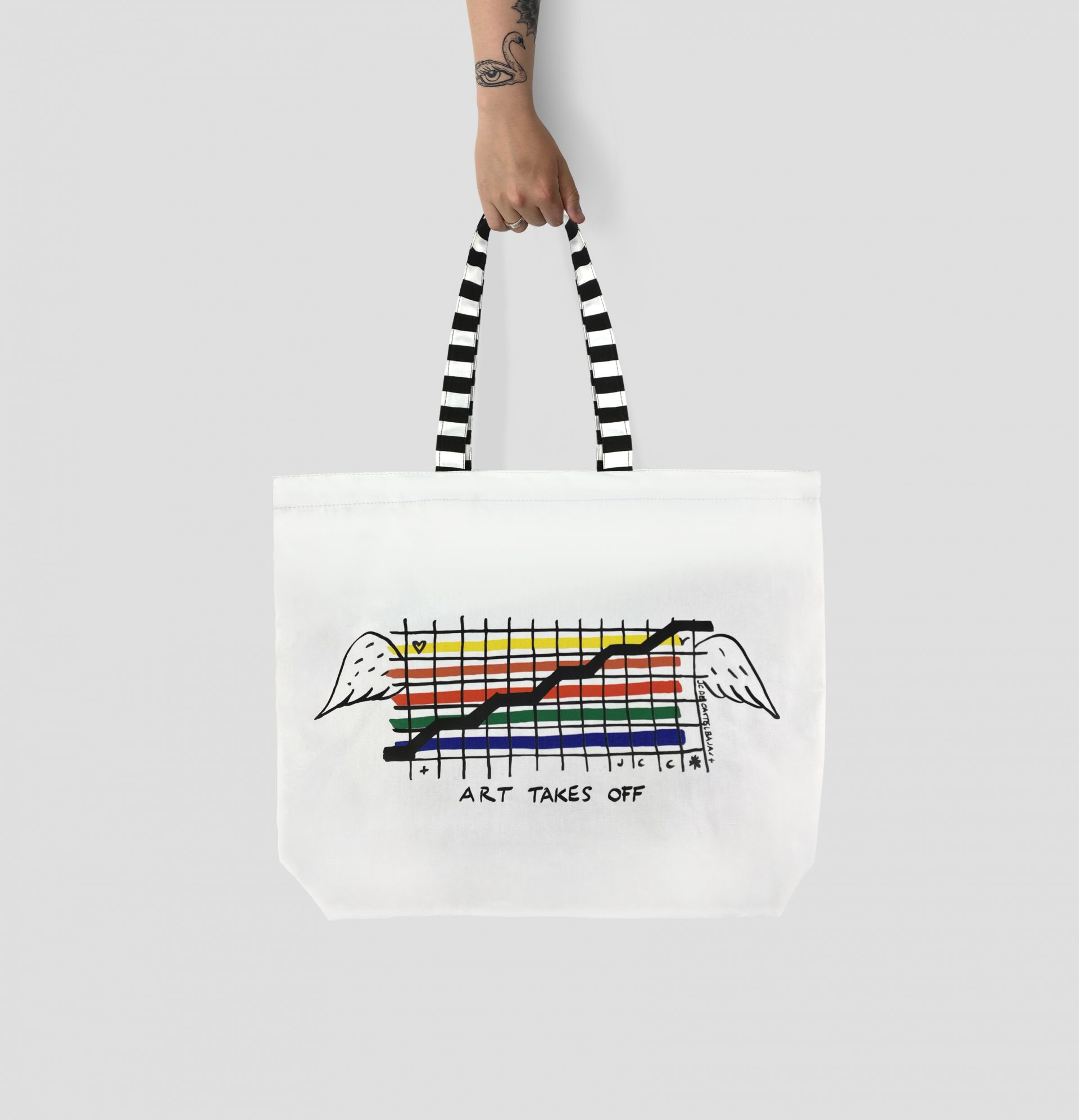 Large lined tote bag by Paul Bristows for the new Pompidou collection designed by Jean-Charles de Castelbajac