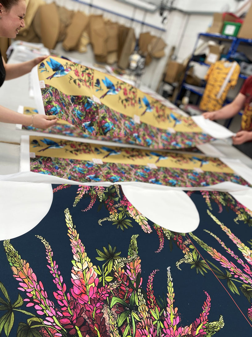 Digitally printed aprons by Paul Bristow and designed by Katie Cardew